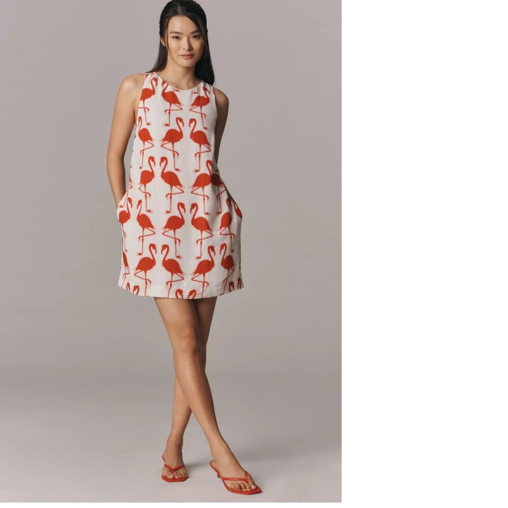 Anthropologie Maeve Sleeveless Linen Blend Printed Shift Mini Dress XS NEW